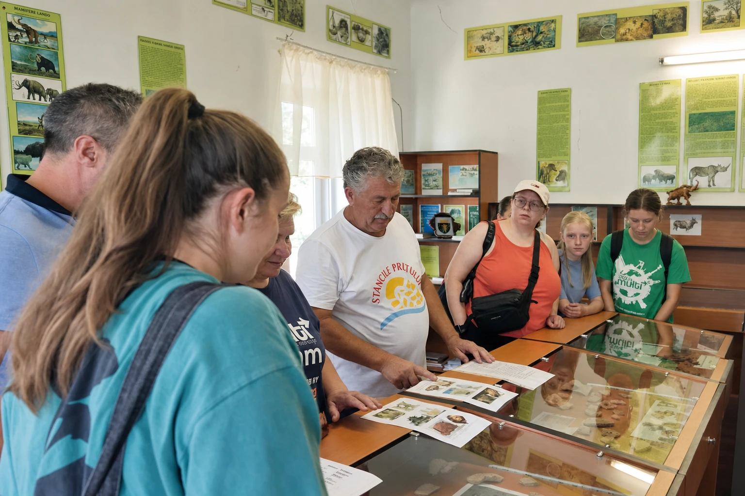 Nicolae ghidând vizitatorii prin Muzeul Paleontologic din Duruitoarea Veche